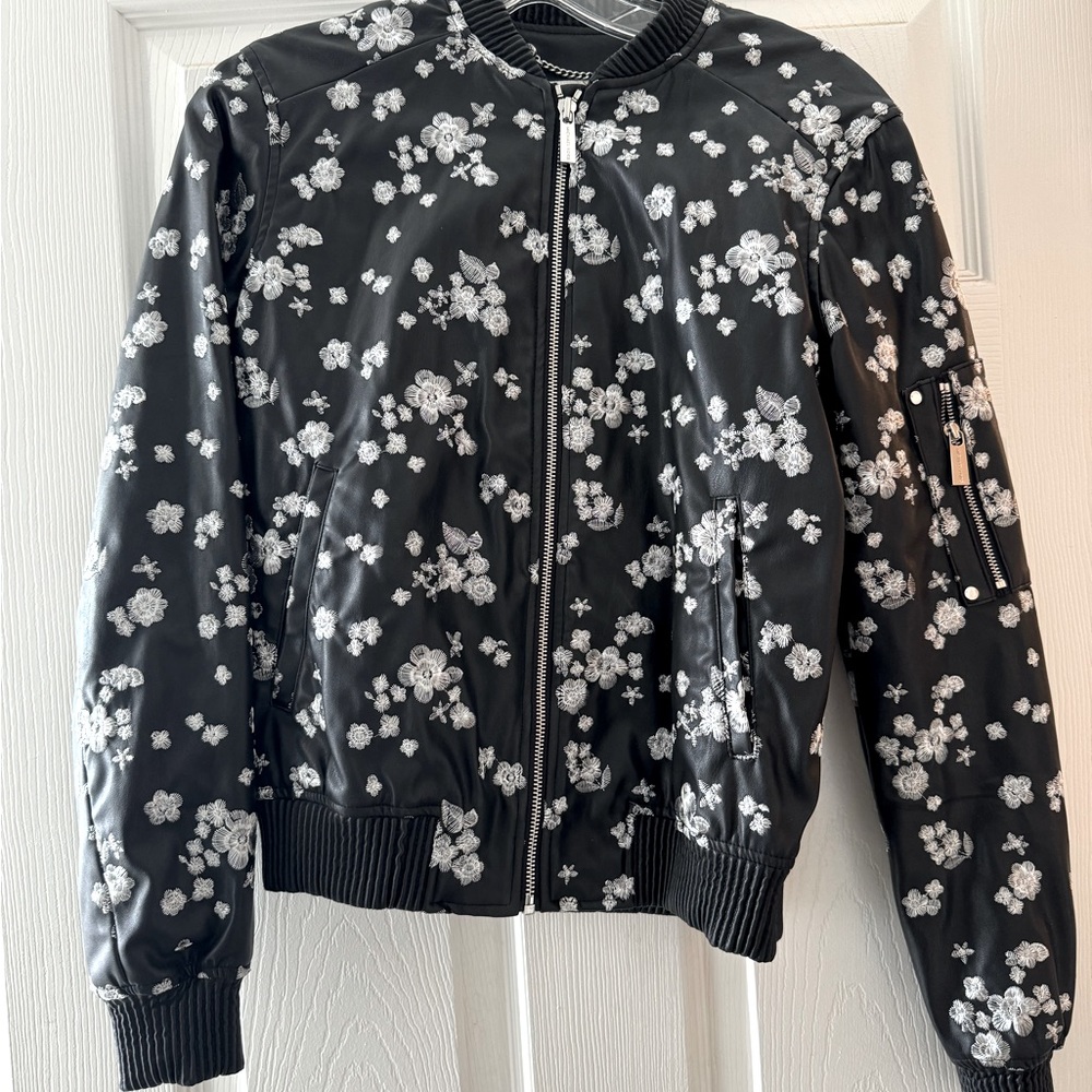 NEW Michael Kors
Metallic Embroidered Faux Leather Bomber
